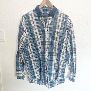 Pendleton Women’s 100% Cotton Blue White Long Sleeve Casual Button Front Shirt